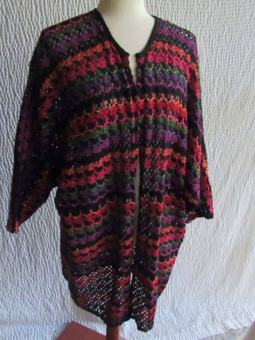 Oscar de la Renta Colorful crochet Sweater cardigan XL plus oversize vtg